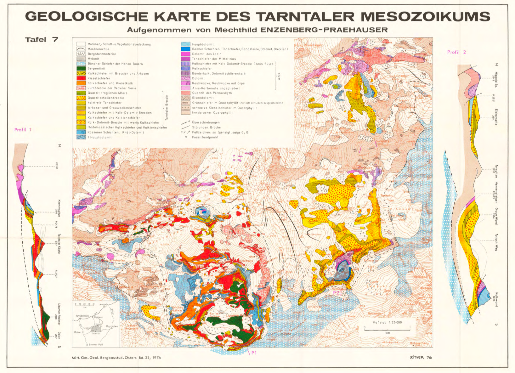 Geologische Karte des Tarntaler Mesozoikums, aufgenommen von Mechthild Enzenberg-Praehauser 1976